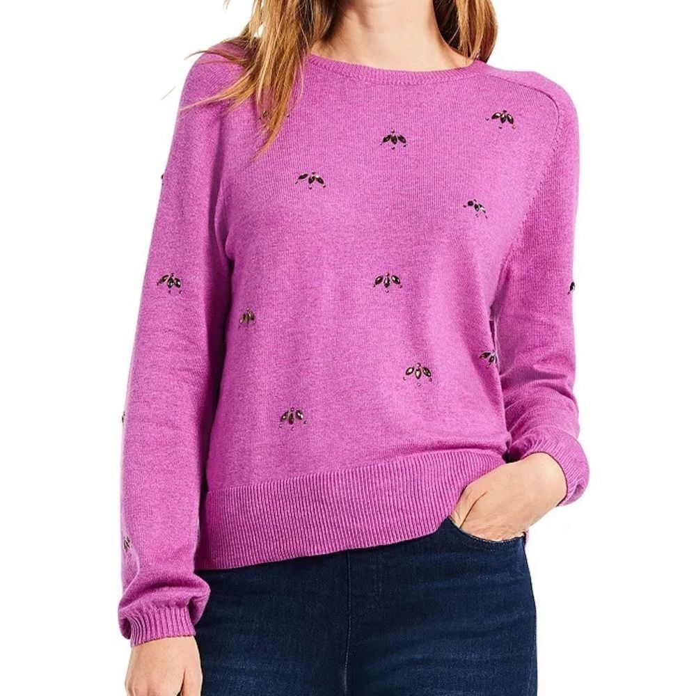 NIC+ZOE Pink Embellished Gems Women’s Sweater Size Medium NWT w/embellishments